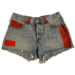 Levi’s ~ 501’s cut off shorts ~orange paint and hand drawn flower details ~sz 27